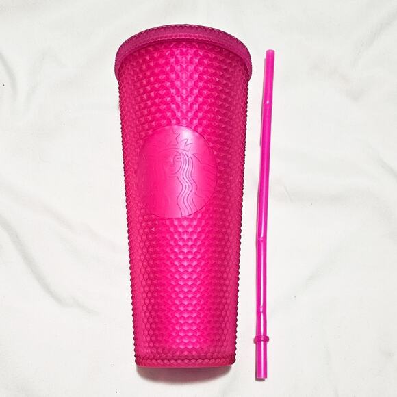 Starbucks New 2021 Neon Pink soft touch diamond studded Venti tumbler 24 oz - Picture 13 of 14
